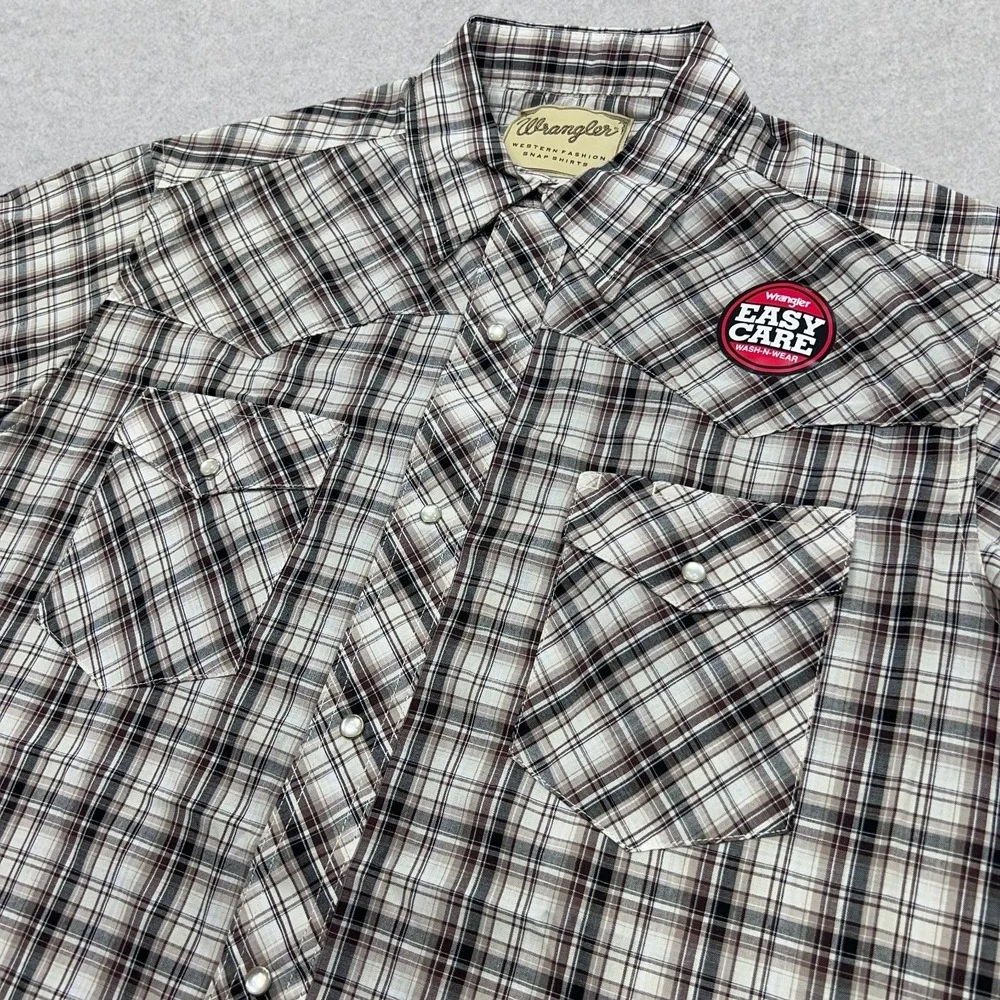 Wrangler Shirt Men's 3XL Brown White Plaid Pearl Snap Short Sleeve Cowboy NWT